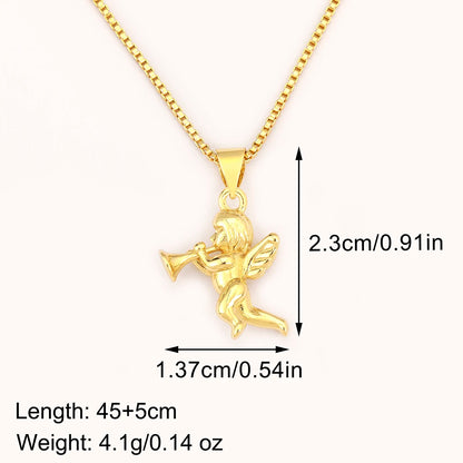 Retro Angel Blowing Trumpet Pendant Necklace for Women & Men