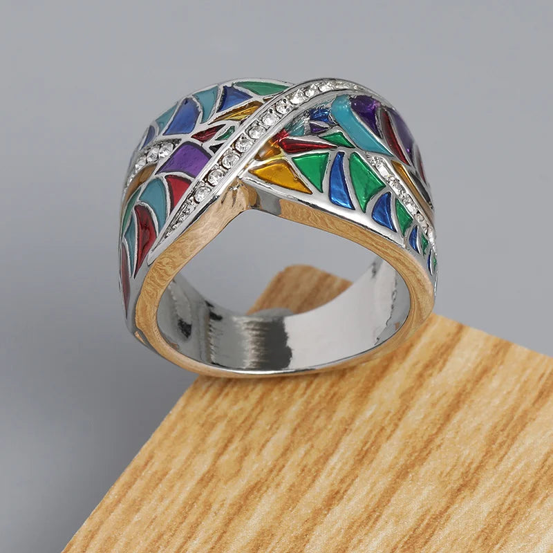 Silver Enamel Cross Ring for Women Creative Handmade