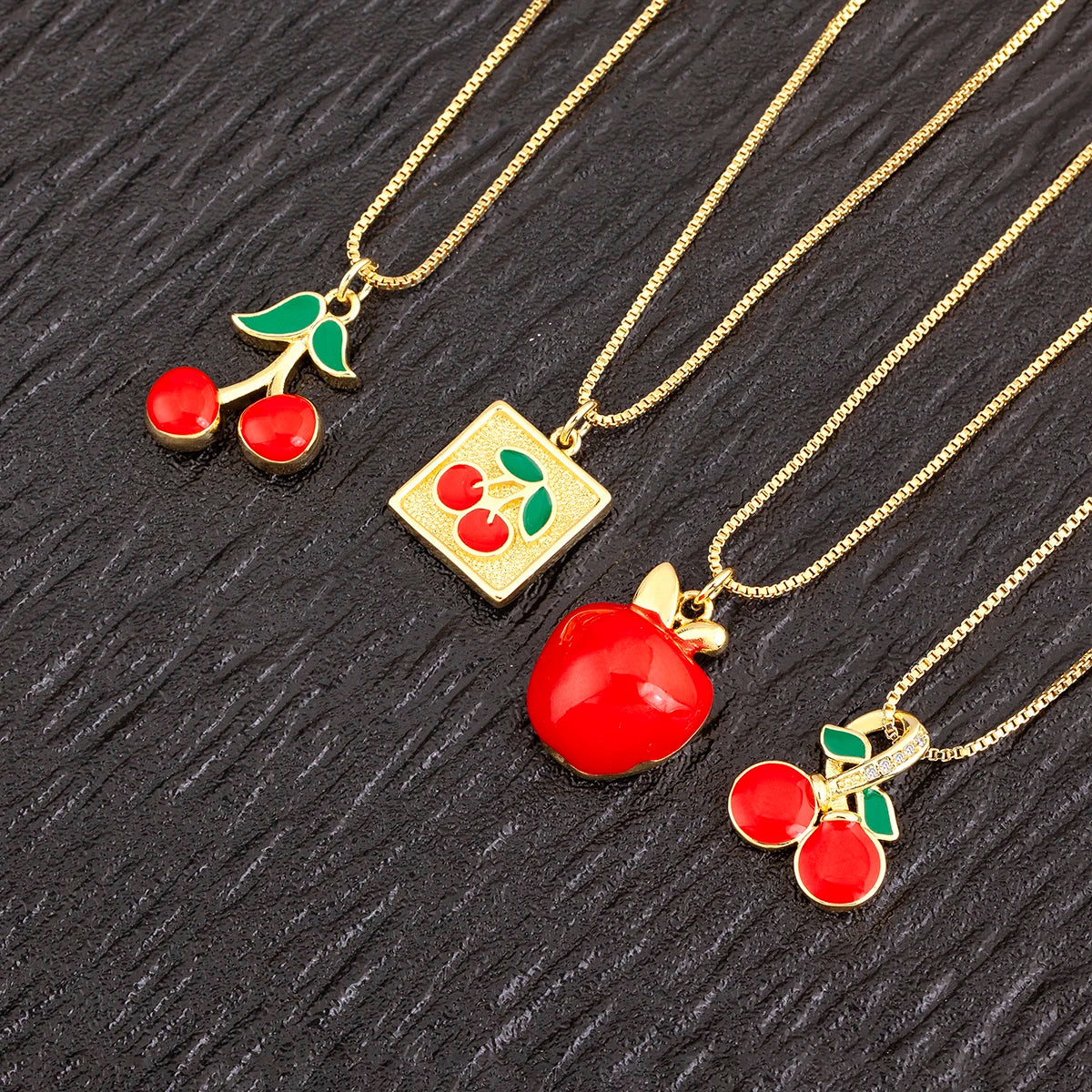 Apple/Grape/Cherry Sparkling Zircon Pendant Necklace