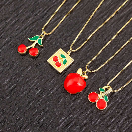 Apple/Grape/Cherry Sparkling Zircon Pendant Necklace