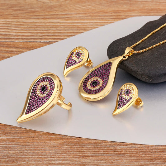 Evil Eye Jewelry Set with Necklace, Earrings & Ring