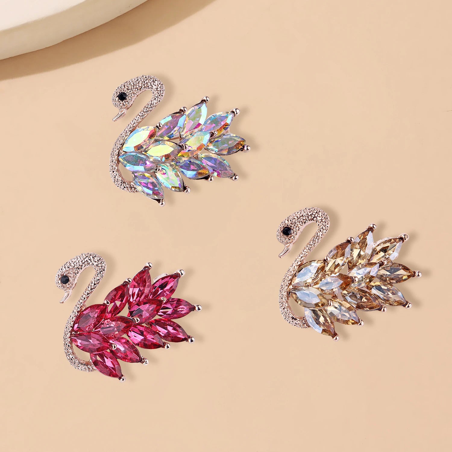 Rhinestone Swan Brooch Pin