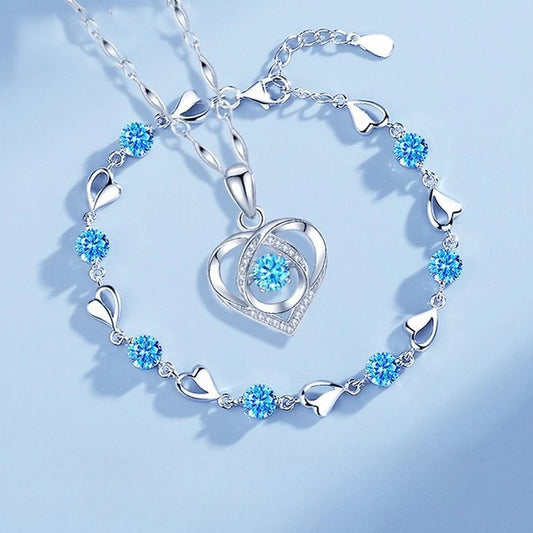 925 Sterling Silver Heart Necklace & Bracelet Set for Women