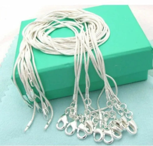 10PCS 925 Sterling Silver Snake Chain Necklace for Women & Men (16-30 Inches)