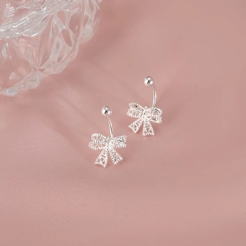 925 Silver Bow Heart Stud Earrings