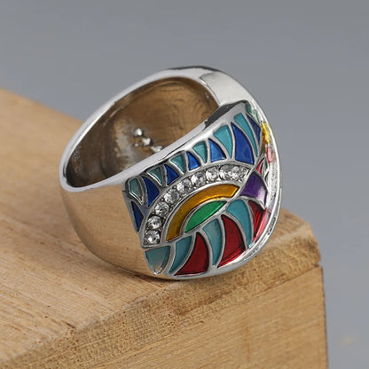 Silver Enamel Cross Ring for Women Creative Handmade