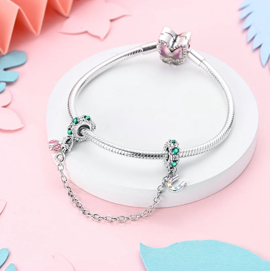 925 Sterling Silver Butterfly Safety Chain Charm Bead