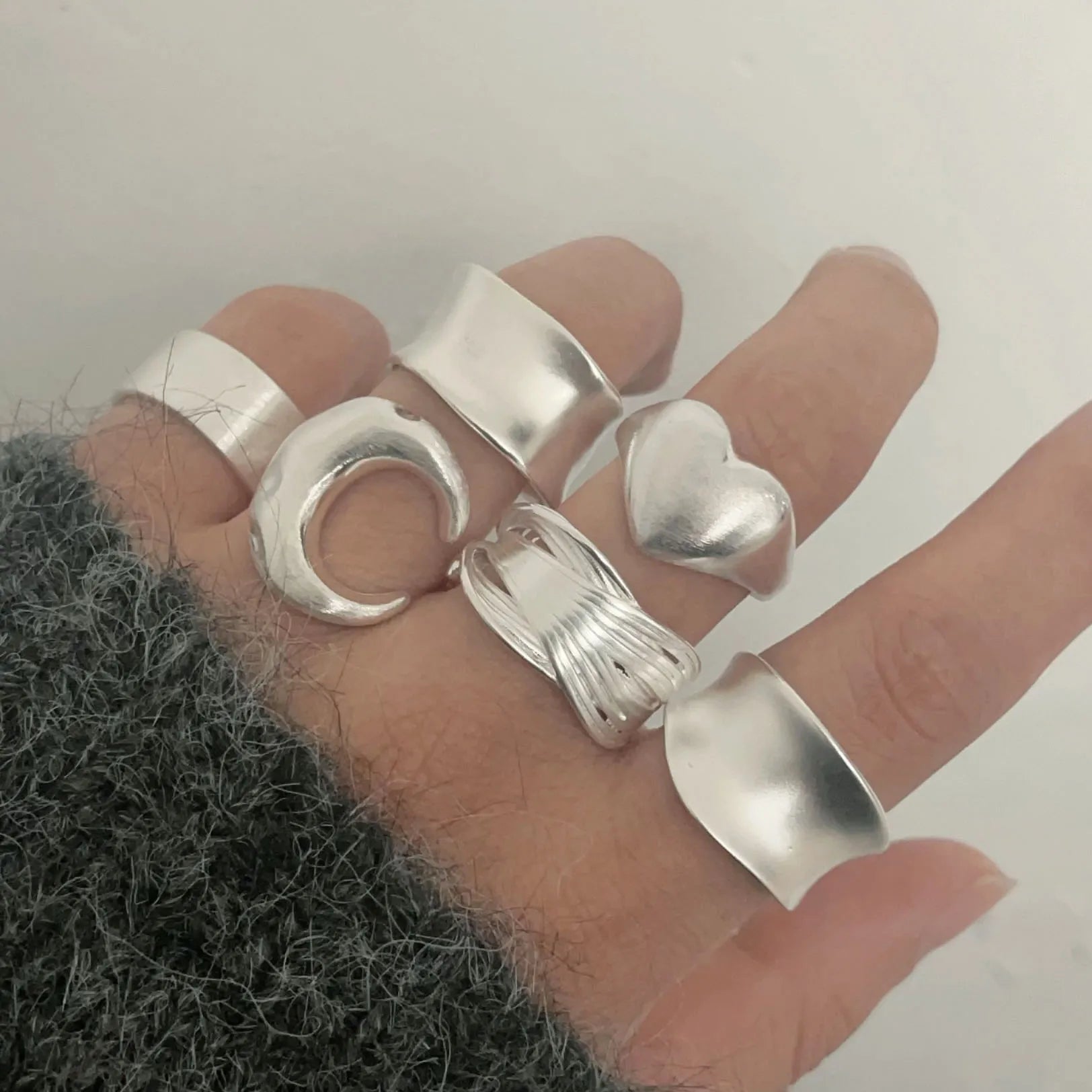 925 Sterling Silver Minimalist Moon Ring Set