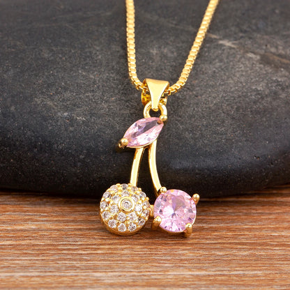 Apple/Grape/Cherry Sparkling Zircon Pendant Necklace