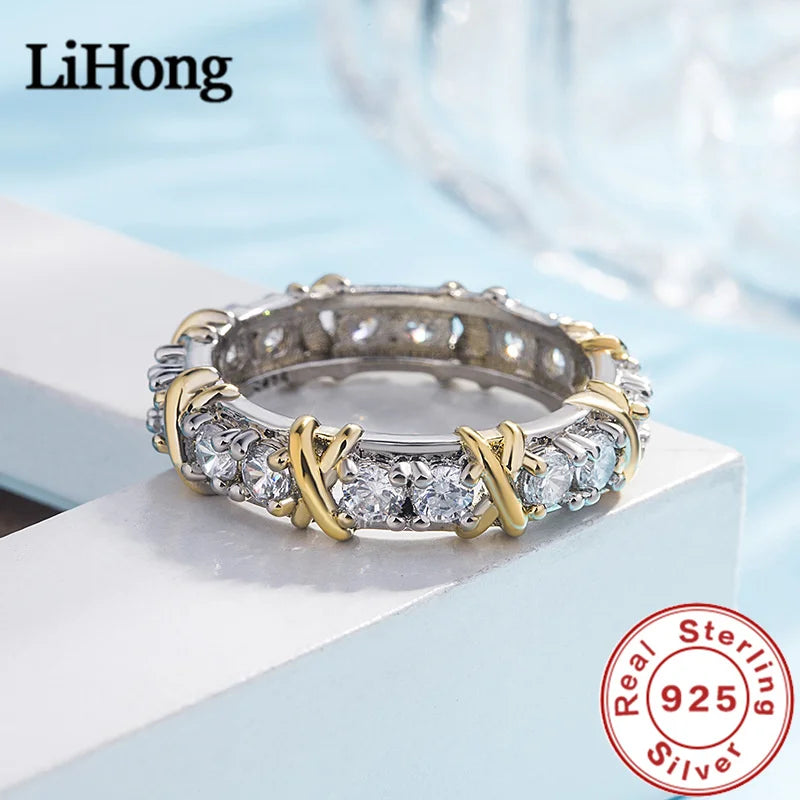 Luxury 925 Sterling Silver Interlaced Zircon Ring