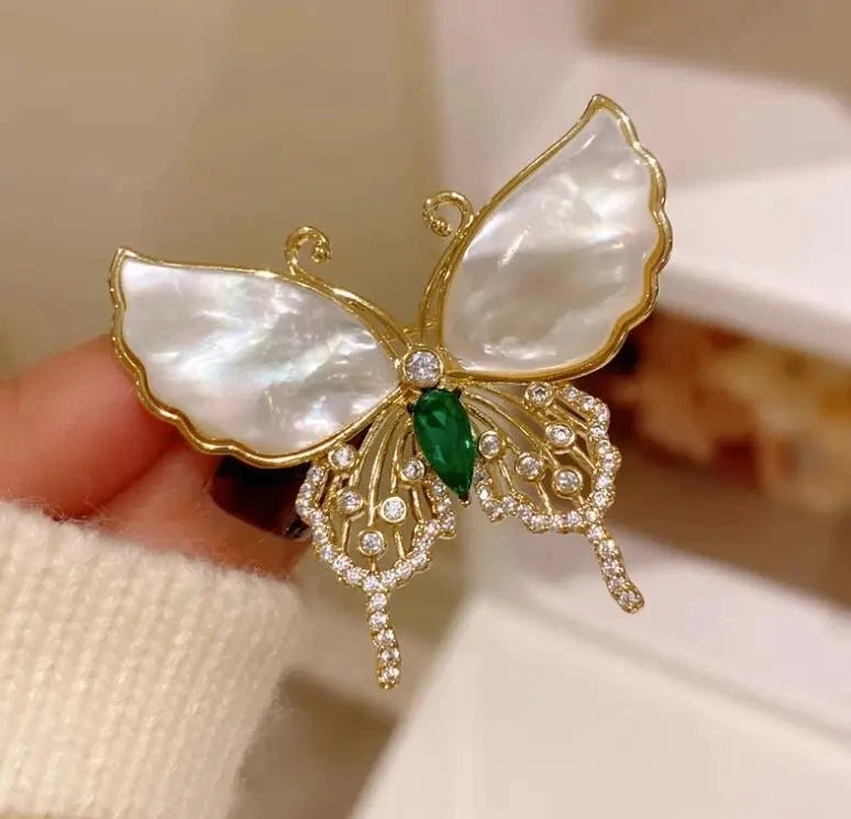 Butterfly Pearl Crystal Brooch