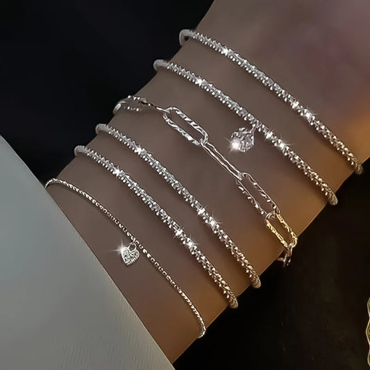 6Pcs 925 Silver Starry Charm Bracelets