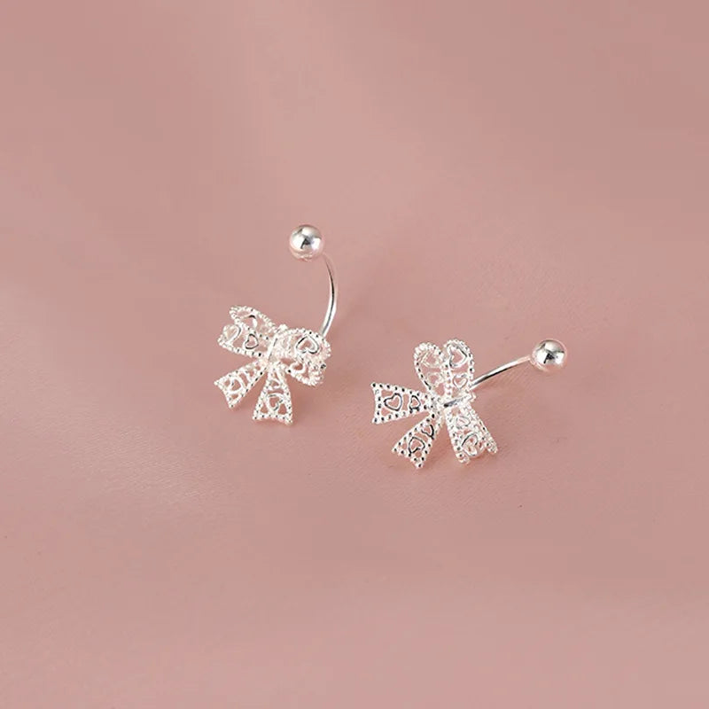 925 Silver Bow Heart Stud Earrings