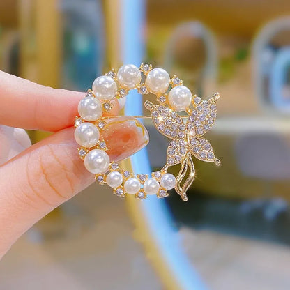 Butterfly Pearl Crystal Brooch