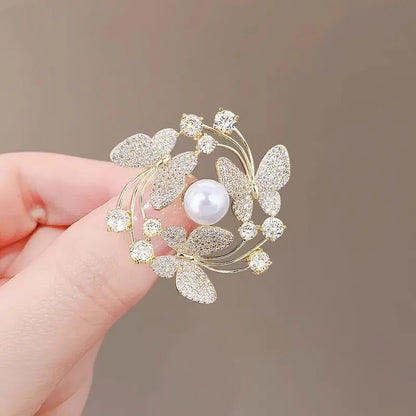 Butterfly Pearl Crystal Brooch