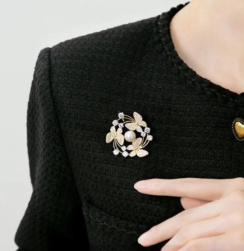 Butterfly Pearl Crystal Brooch