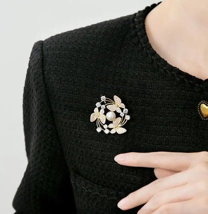 Butterfly Pearl Crystal Brooch