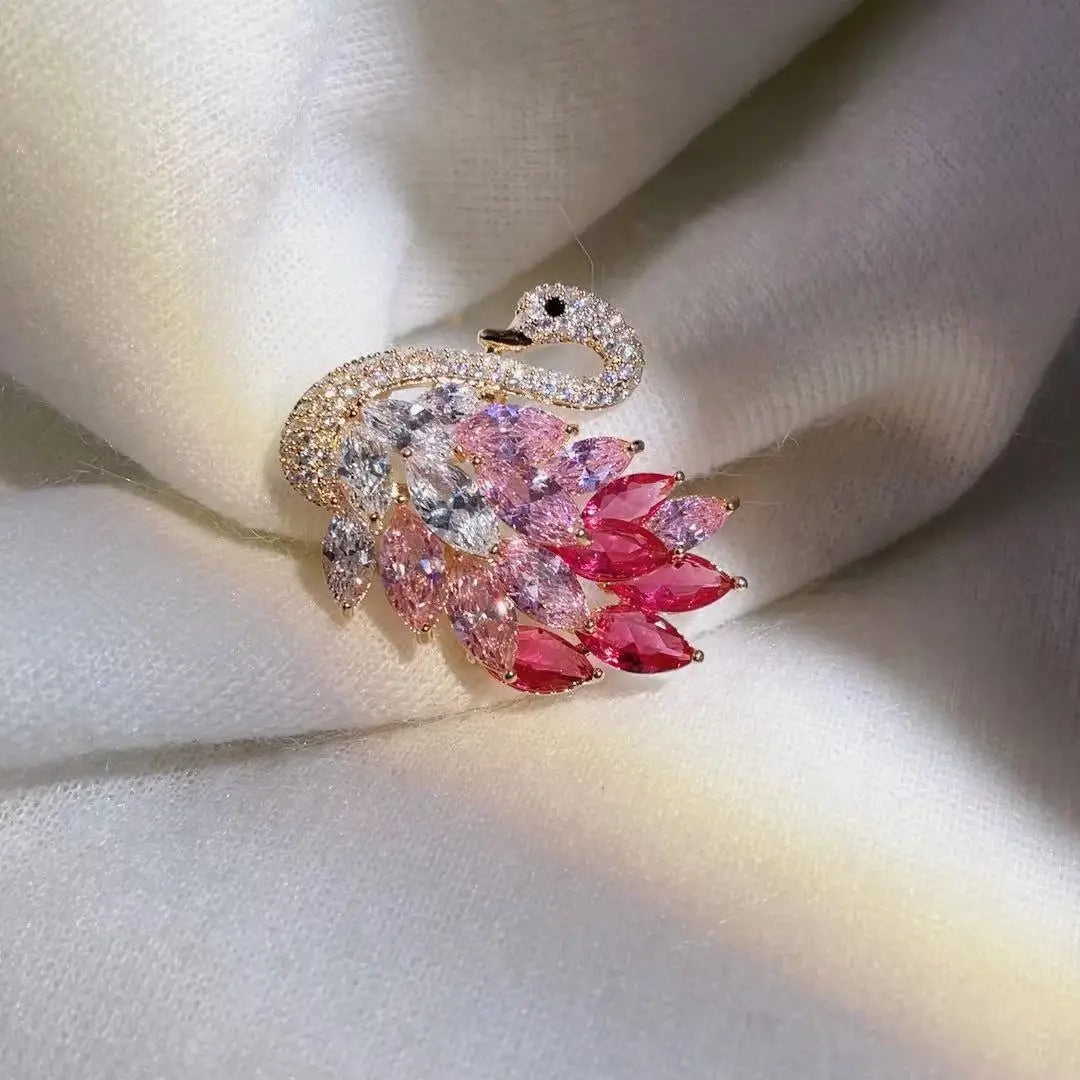 Rhinestone Swan Brooch Pin