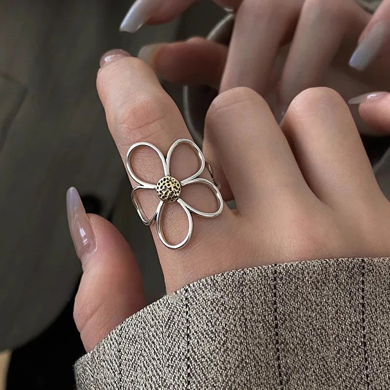 925 Silver Big Flower Ring