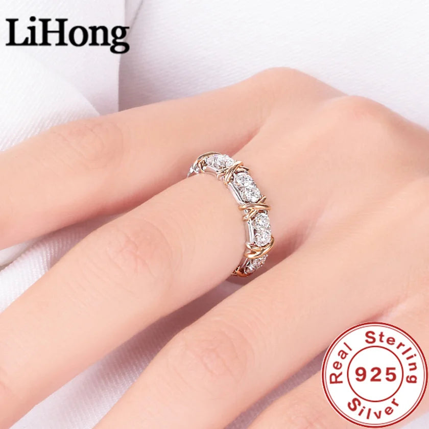 Luxury 925 Sterling Silver Interlaced Zircon Ring
