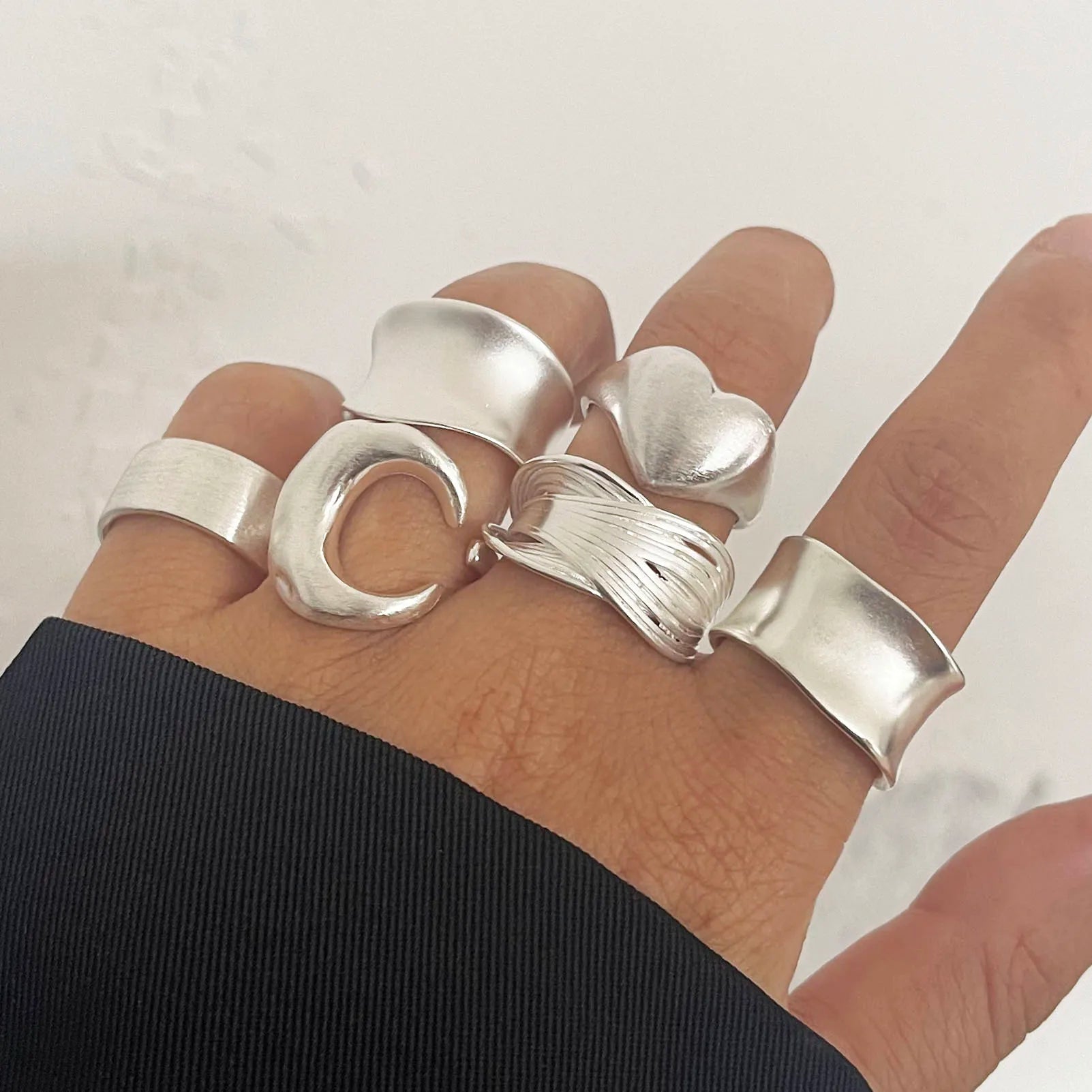 925 Sterling Silver Minimalist Moon Ring Set