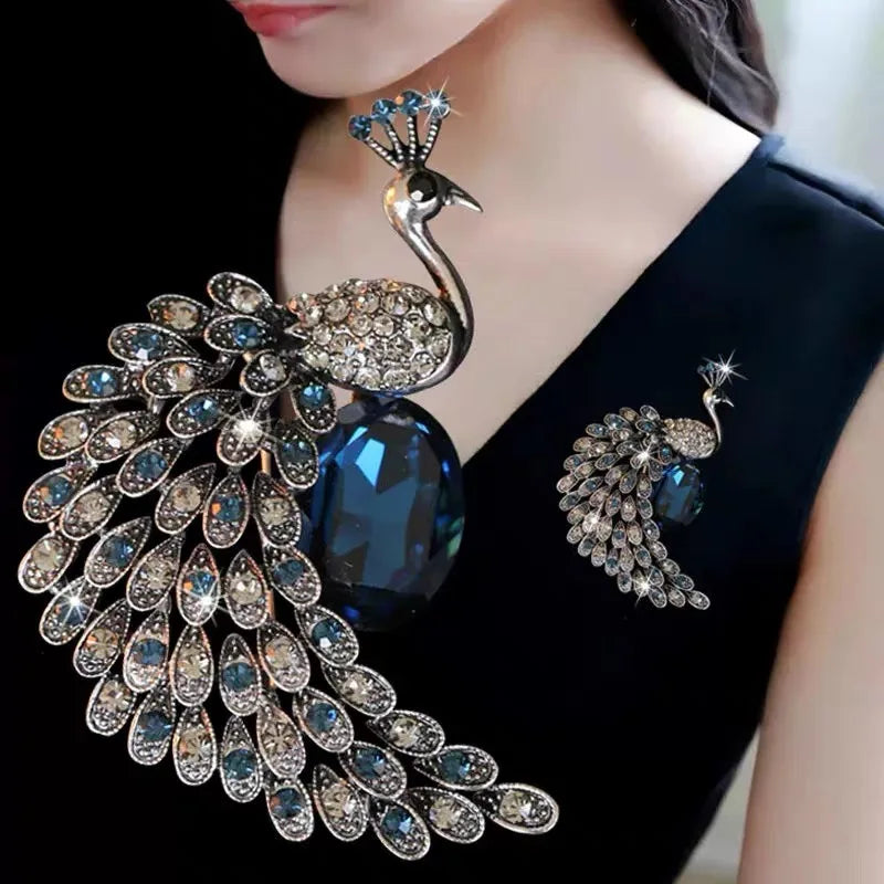 Rhinestone Peacock Brooch Pin