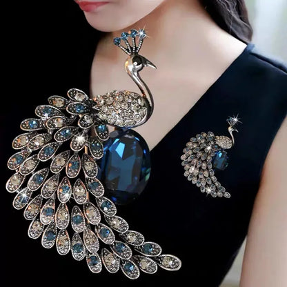 Rhinestone Peacock Brooch Pin