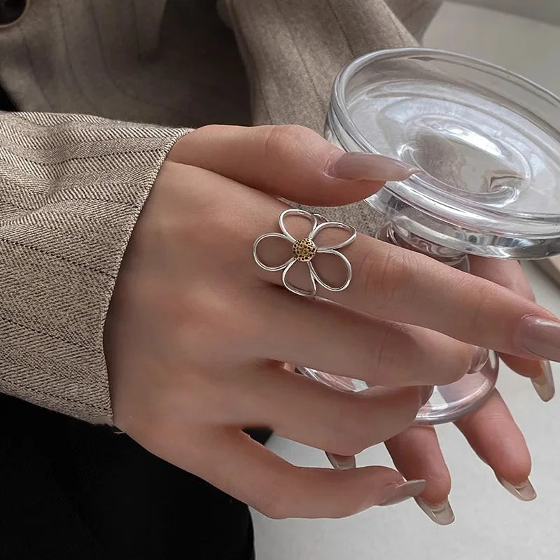 925 Silver Big Flower Ring