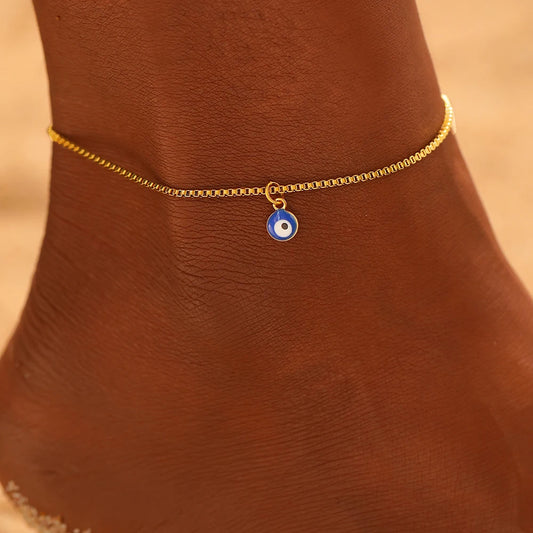 Blue Eye Pendant Stainless Steel Anklet