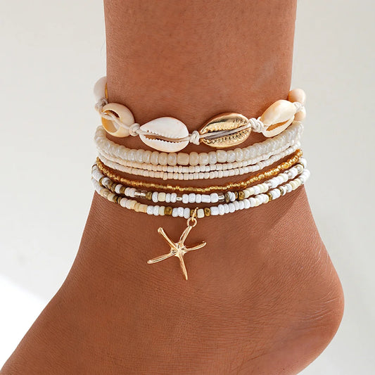 7-Piece Bohemian Starfish Shell Anklet Set