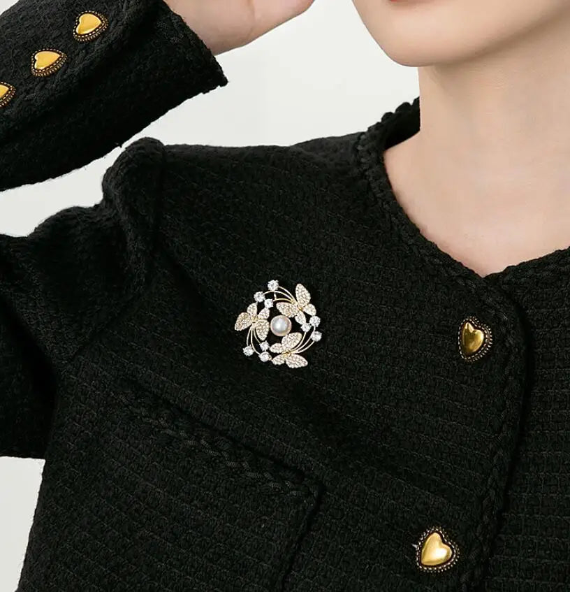 Butterfly Pearl Crystal Brooch