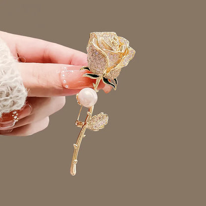 Golden Tulip Pearl Brooch – Rhinestone Pin