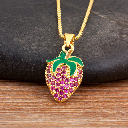 Apple/Grape/Cherry Sparkling Zircon Pendant Necklace