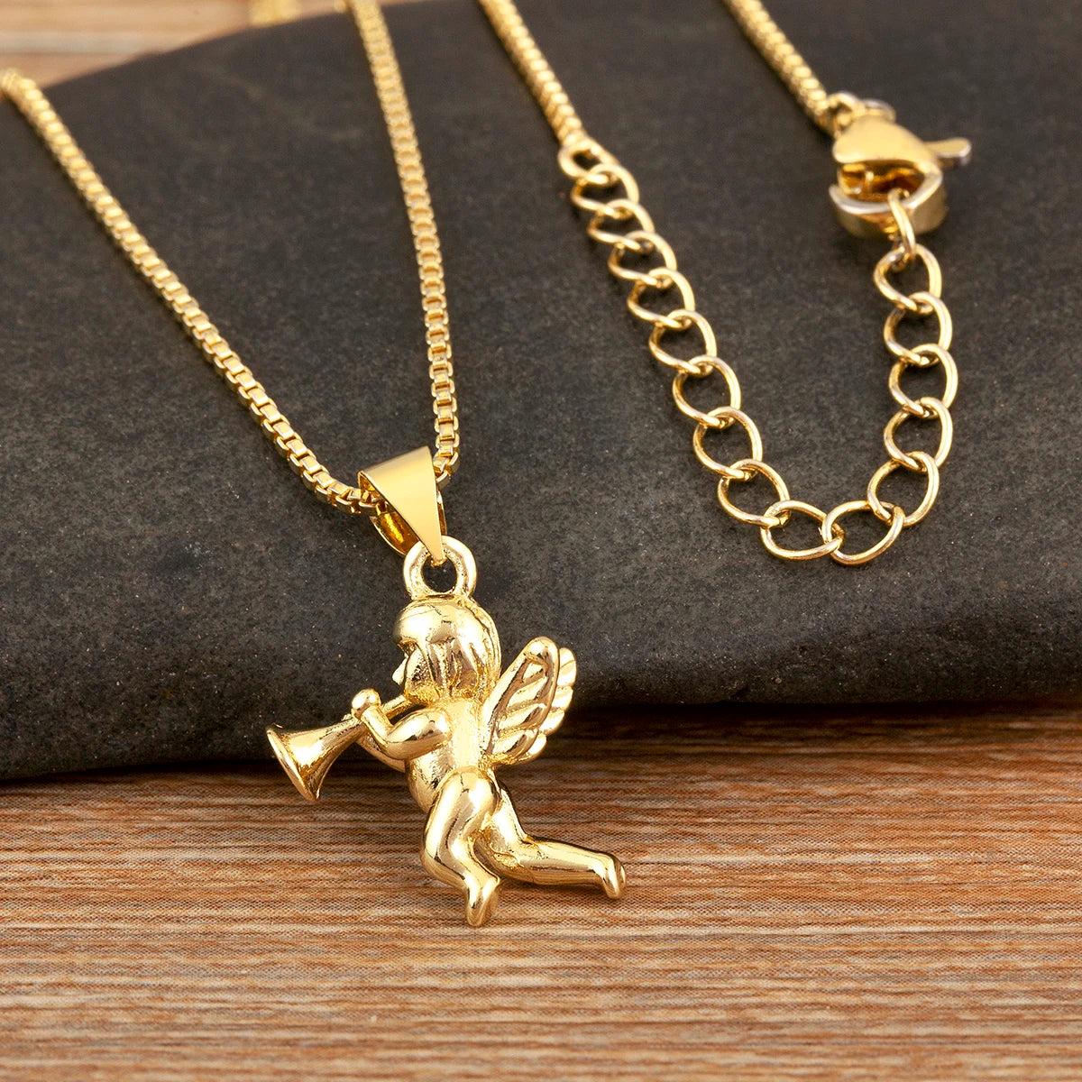Retro Angel Blowing Trumpet Pendant Necklace for Women & Men