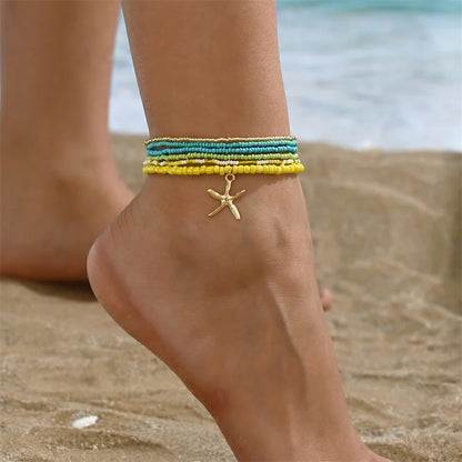 Bohemian Beaded Starfish Anklet Set