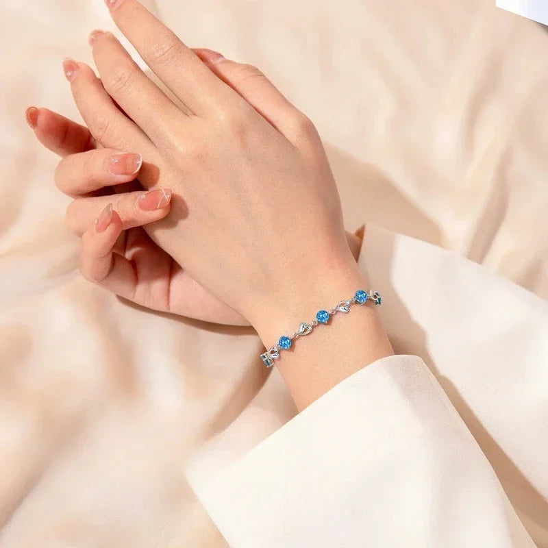 925 Sterling Silver Heart Necklace & Bracelet Set for Women
