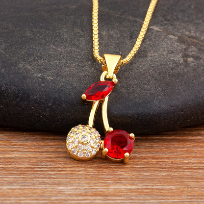 Apple/Grape/Cherry Sparkling Zircon Pendant Necklace