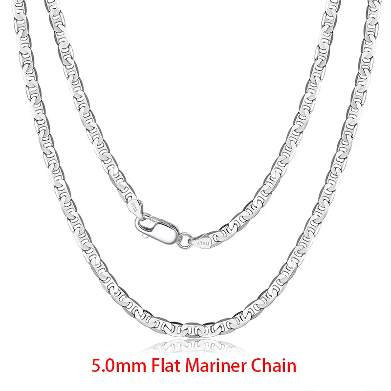 925 Sterling Silver Flat Mariner Chain Necklace