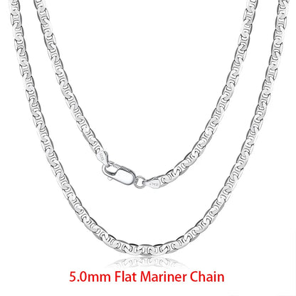 925 Sterling Silver Flat Mariner Chain Necklace