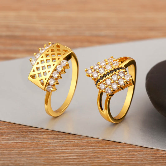 Copper CZ Rainbow Unisex Geometric Ring