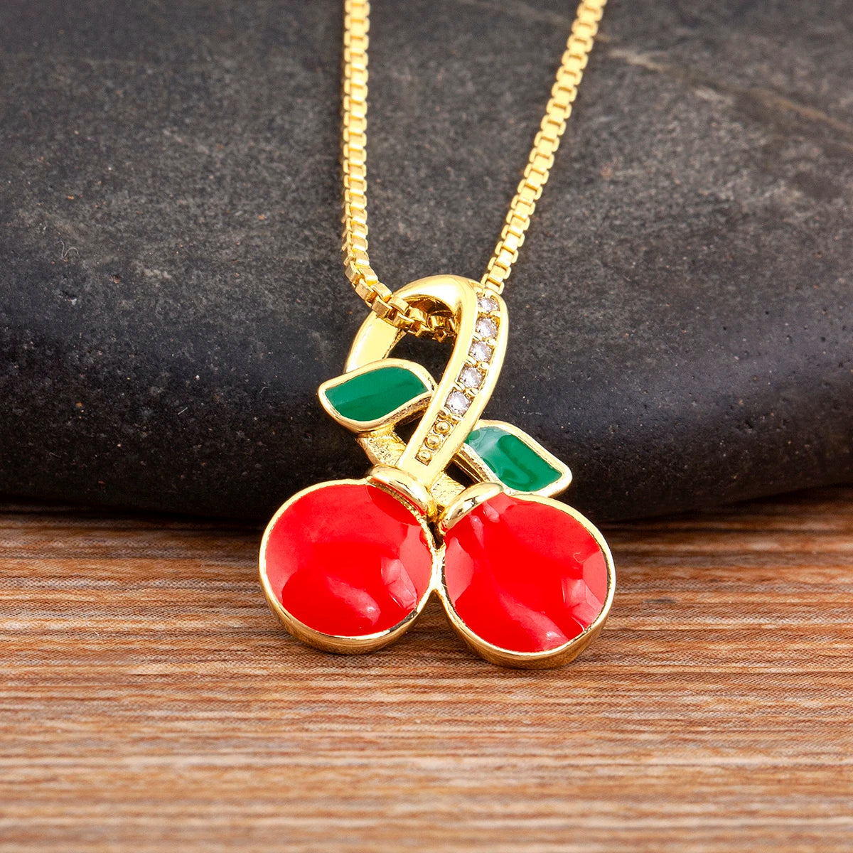 Apple/Grape/Cherry Sparkling Zircon Pendant Necklace