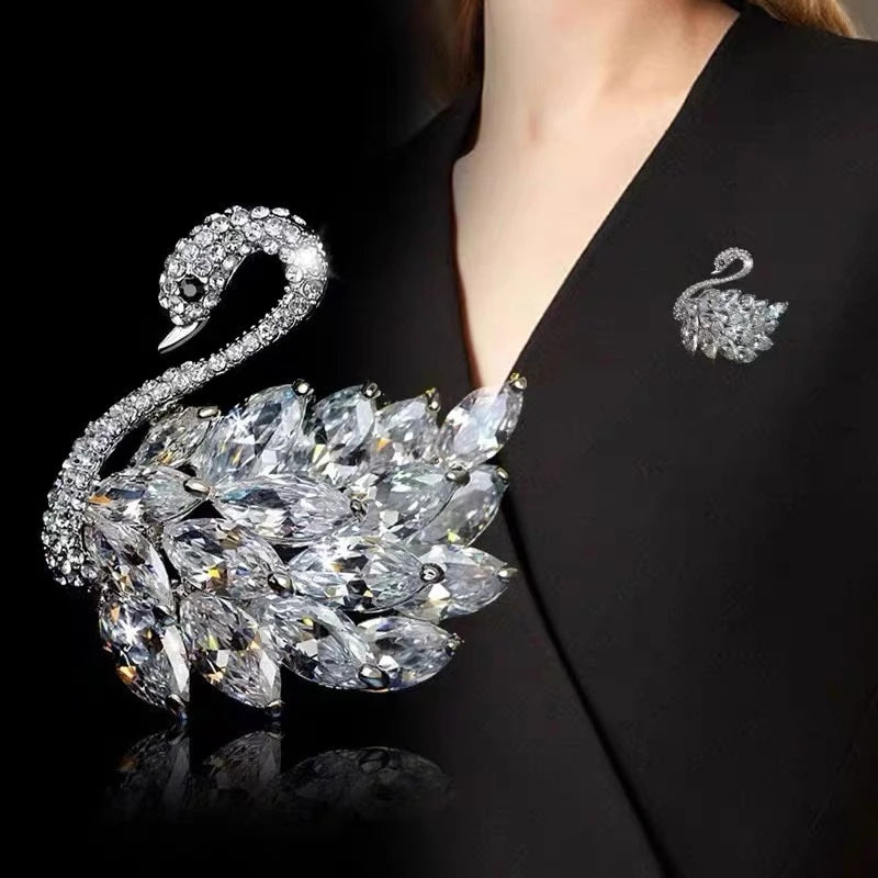 Rhinestone Swan Brooch Pin