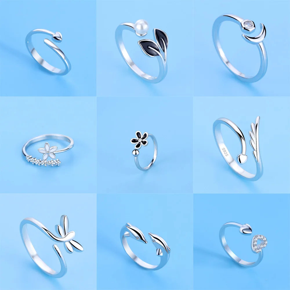 925 Sterling Silver AAA Zircon Adjustable Ring for Women