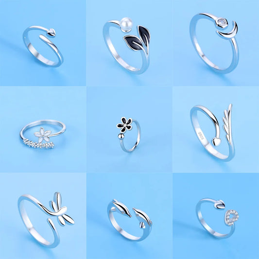 925 Sterling Silver AAA Zircon Adjustable Ring for Women