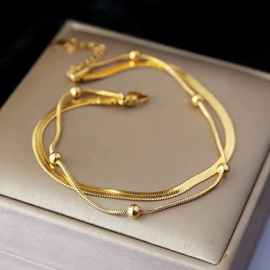 316L Stainless Steel Gold Double-Layer Anklet