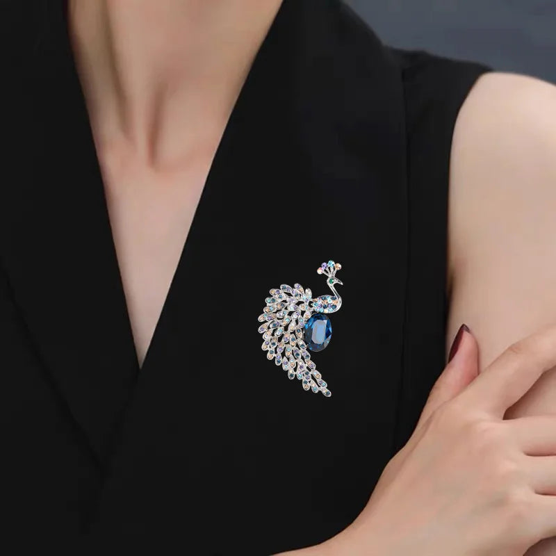 Rhinestone Peacock Brooch Pin