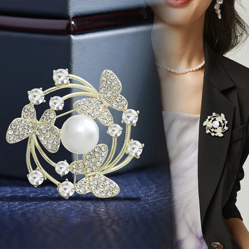 Butterfly Pearl Crystal Brooch