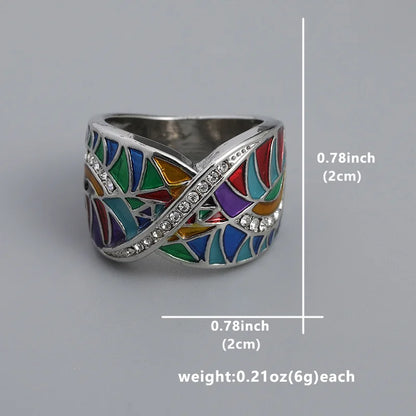 Silver Enamel Cross Ring for Women Creative Handmade