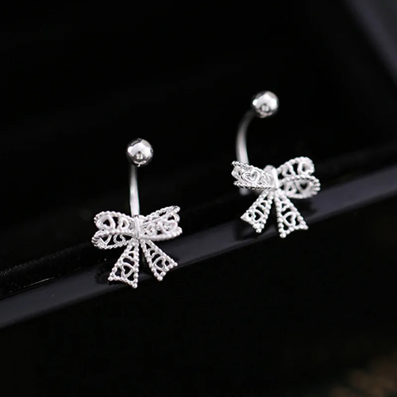 925 Silver Bow Heart Stud Earrings