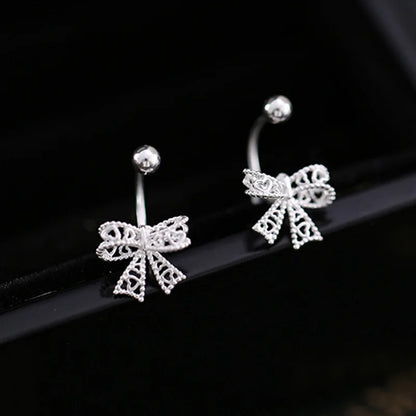 925 Silver Bow Heart Stud Earrings